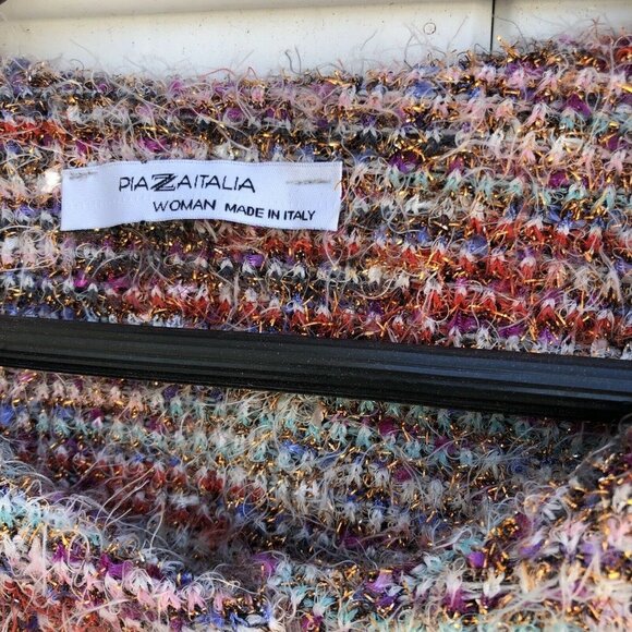 Piazza Italia Italy Sweater Single Button Cape Striped Knit Metallic Small - Picture 4 of 8